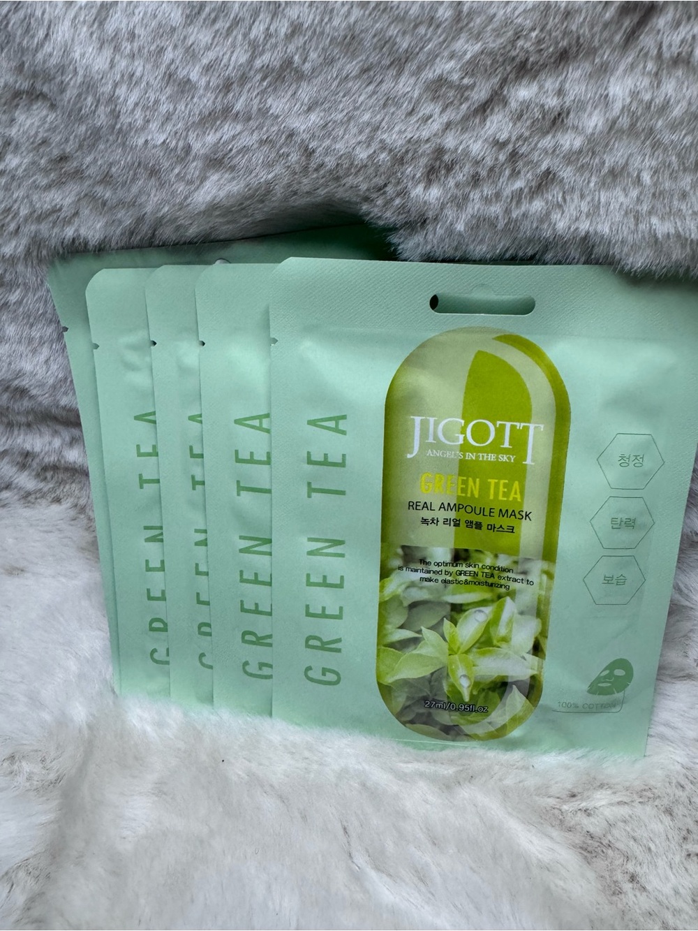 Jigott Green Tea Real Ampoule Mask - Soothing Green Sheet 5 Mask